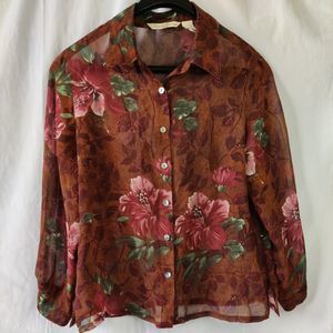 FRENCH LAUNDRY 100% Silk  Floral Button-Up Blouse Top - SIZE PL